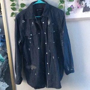 Jean Button-Down with Paint Splatter Design